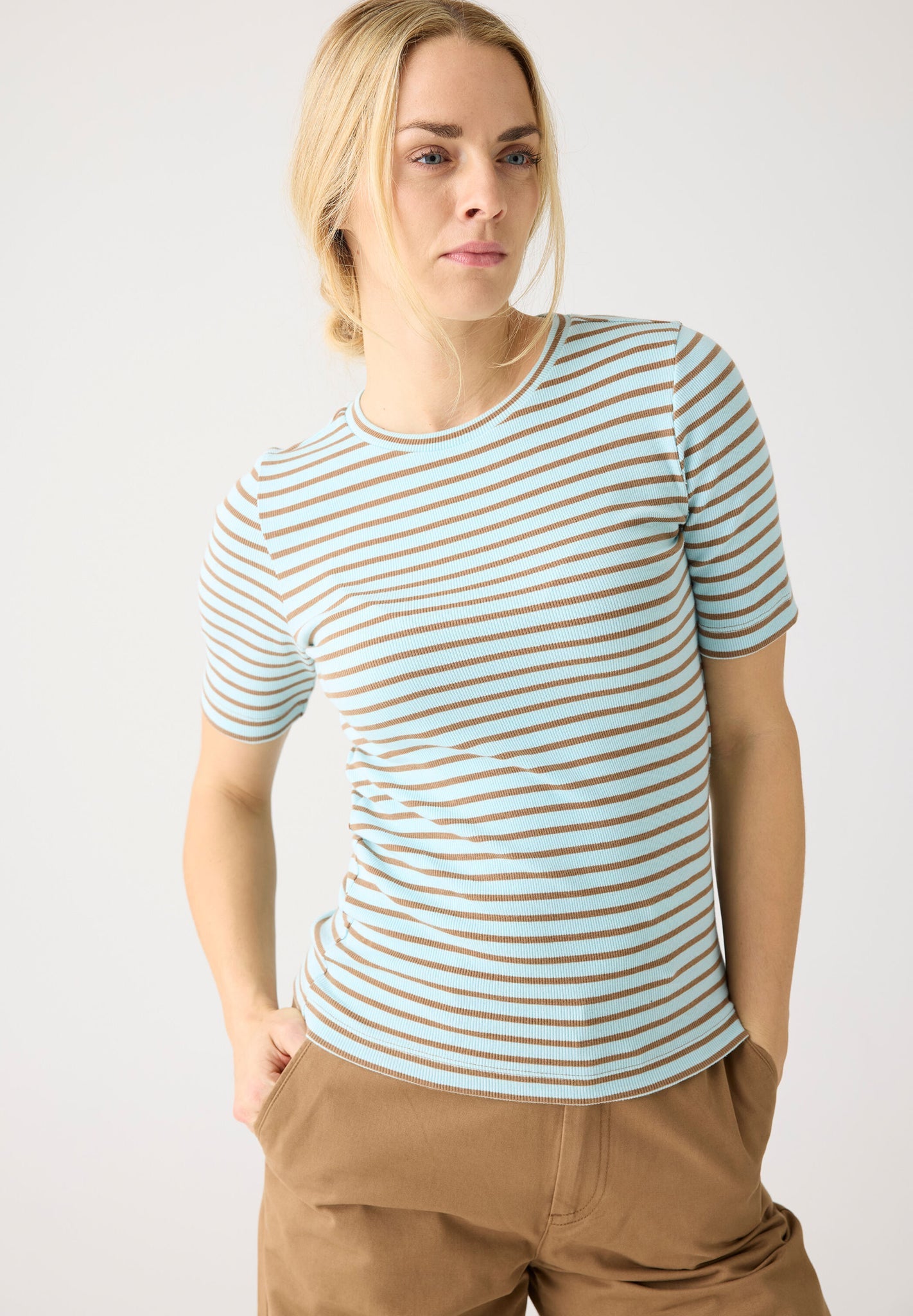 KNOWLEDGE COTTON - Striped Rib T-Shirt - BACKYARD